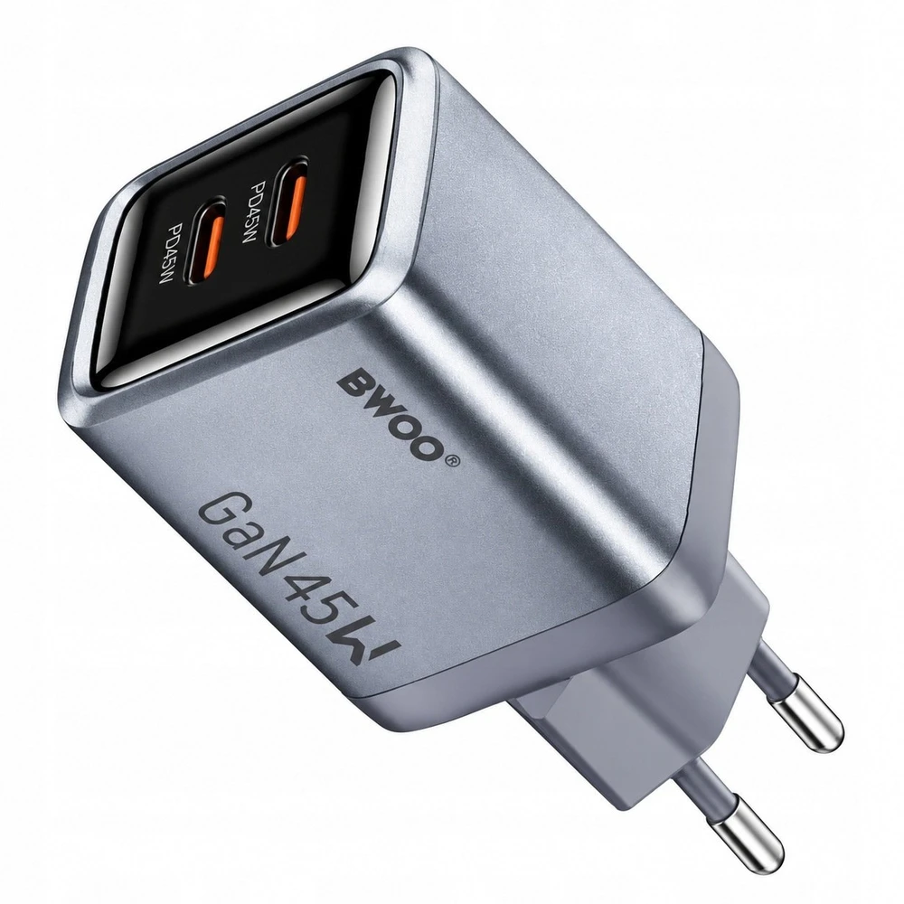 Mathorn BWOO BO-CDA239 wall charger 2xUSB-C 3A PD 45W pilkas with PPS