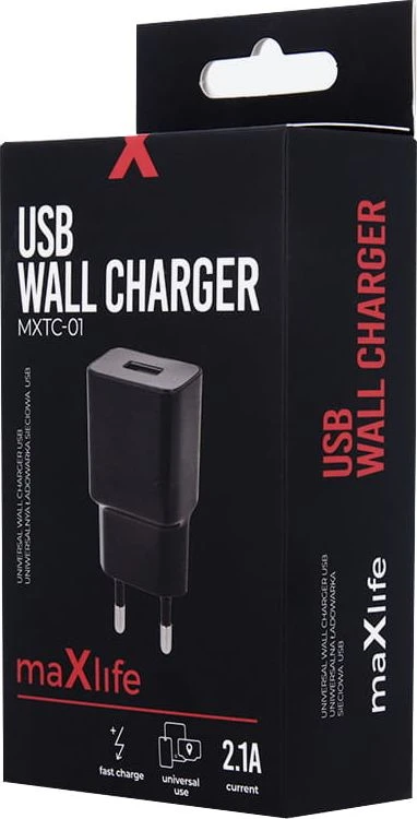 Maxlife MXTC-01 įkroviklis 1x USB 2.1A juodas