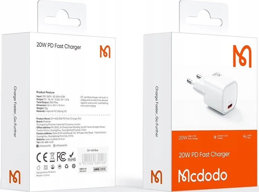 PD įkroviklis McDodo CH-4020 20W nano serija (balta)