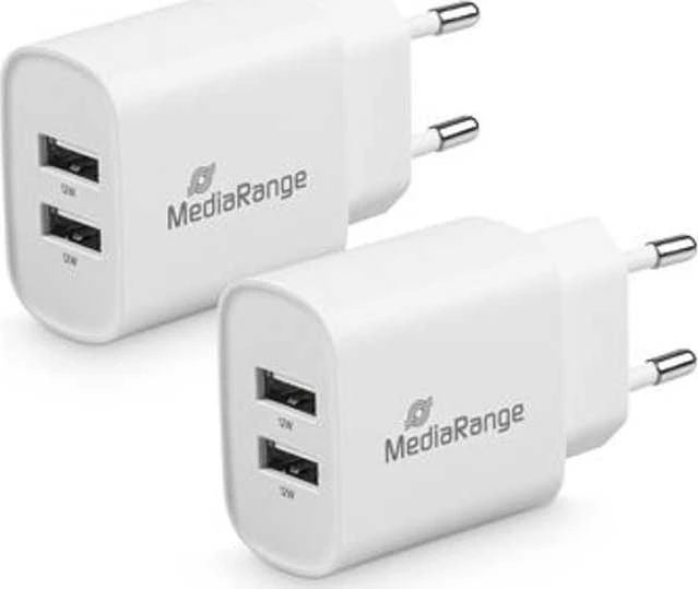 Įkroviklis MediaRange 2x USB-A 12W Balta (MRMA114)