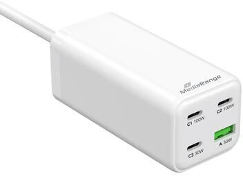 Įkroviklis MediaRange GaN 1x USB-A 3x USB-C 100 W baltas (MRMA124)