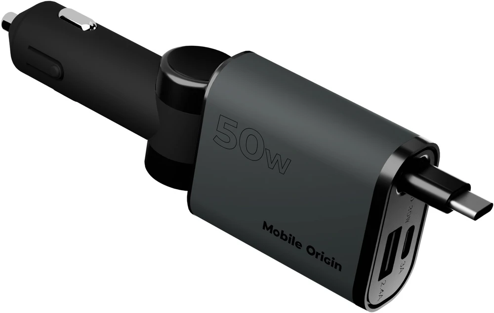 Mobile Origin 3in1 50W automobilinis įkroviklis CA27 – USB-C + USB-A, USB-C laidas