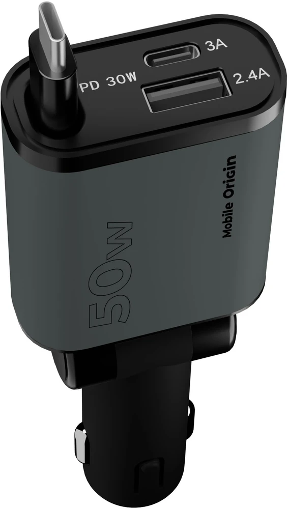 Mobile Origin 3in1 50W automobilinis įkroviklis CA27 – USB-C + USB-A, USB-C laidas