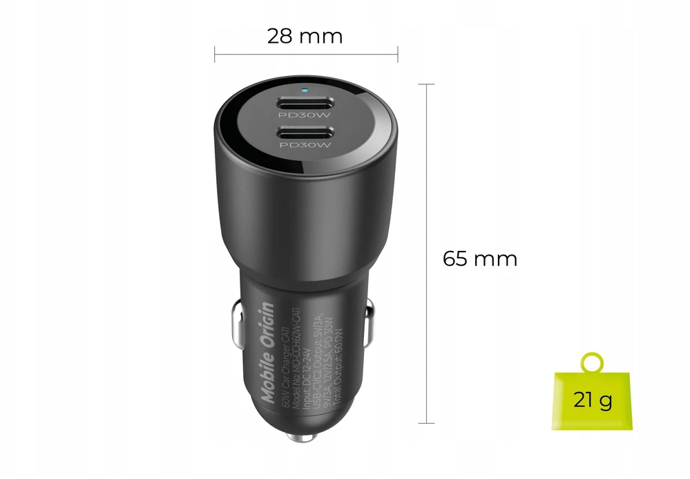 Automobilinis įkroviklis Mobile Origin Car Charger 60W 2 USB-C, CA11