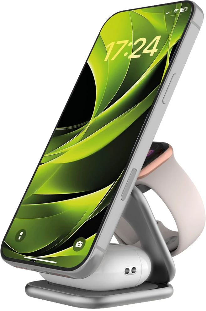Mobile Origin 3 viename Qi2 25W itin plonas sulankstomas įkroviklis PW36, suderinamas su MagSafe, sidabro spalvos