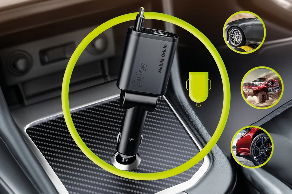 Mobile Origin 3in1 50W automobilinis įkroviklis CA27 – USB-C + USB-A, USB-C Cable
