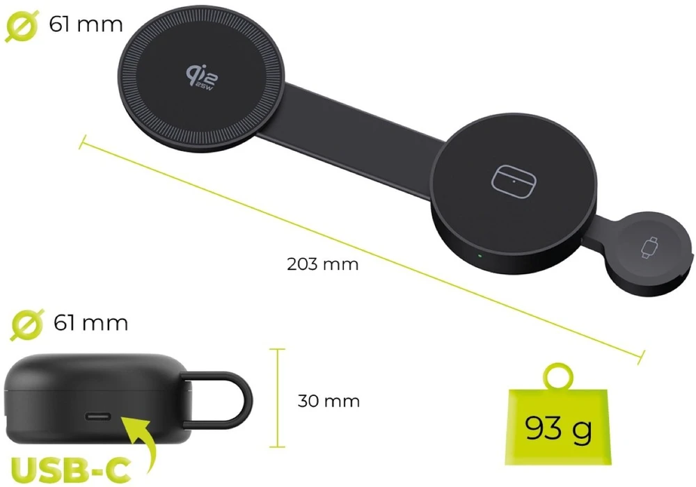 Mobile Origin 3 viename Qi2 25 W sulankstomas magnetinis įkrovimo padėkliukas PW34, juodas