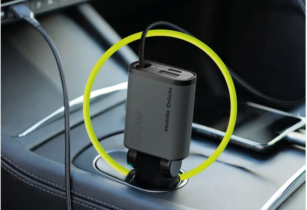 Mobile Origin 3in1 50W automobilinis įkroviklis CA27 – USB-C + USB-A, USB-C Cable