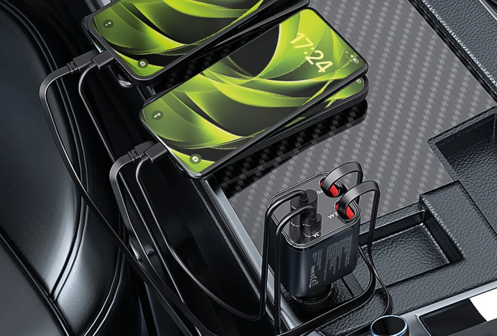 „Mobile Origin 4in1 50W“ automobilinis įkroviklis CA28 – USB-C + USB-A, USB-C ir „Lightning“ laidas