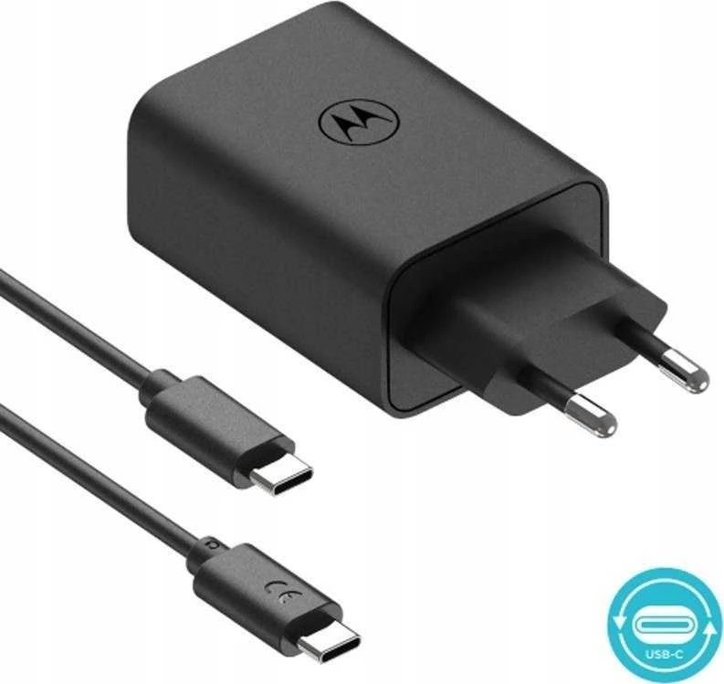 Įkroviklis Motorola TurboPower 50W dvigubas USB-C/USB-A su USB-C laidu 1m juodos spalvos