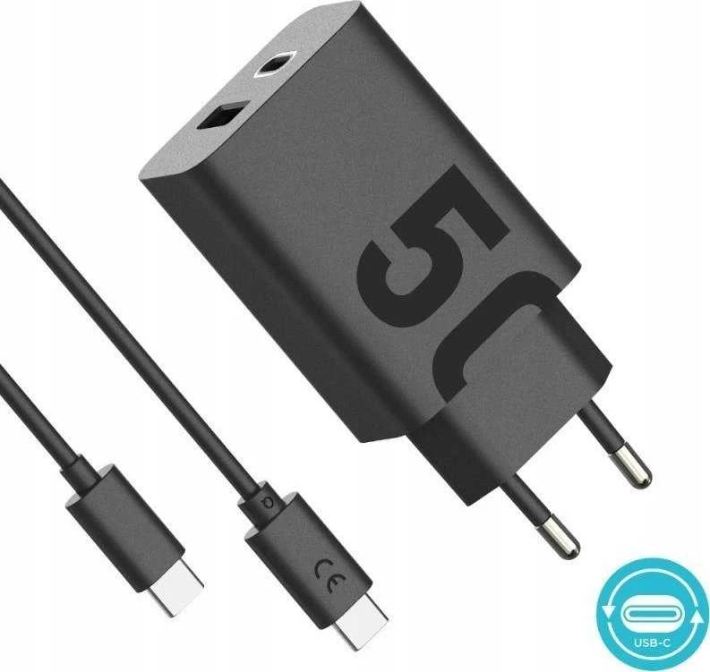 Įkroviklis Motorola TurboPower 50W dvigubas USB-C/USB-A su USB-C laidu 1m juodos spalvos