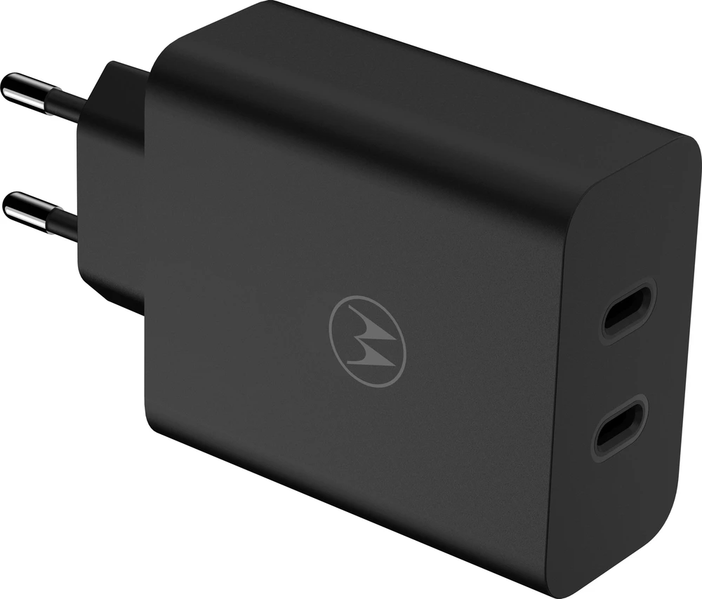 MCD-1252 Motorola TurboPower Duo 2xUSB-C 125W kelioninis įkroviklis + USB-C/USB-C Data kabelis juodos spalvos