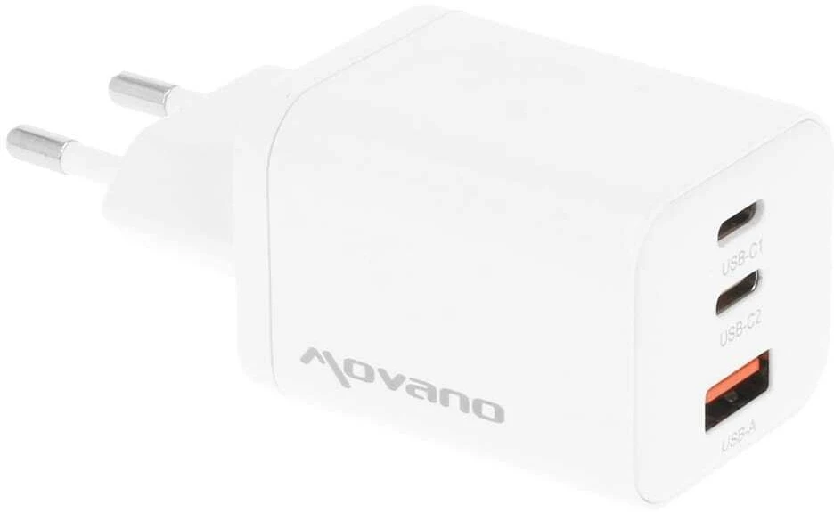 Įkroviklis Movano GaN 65W 2x USB-C PD + USB-A (baltas)
