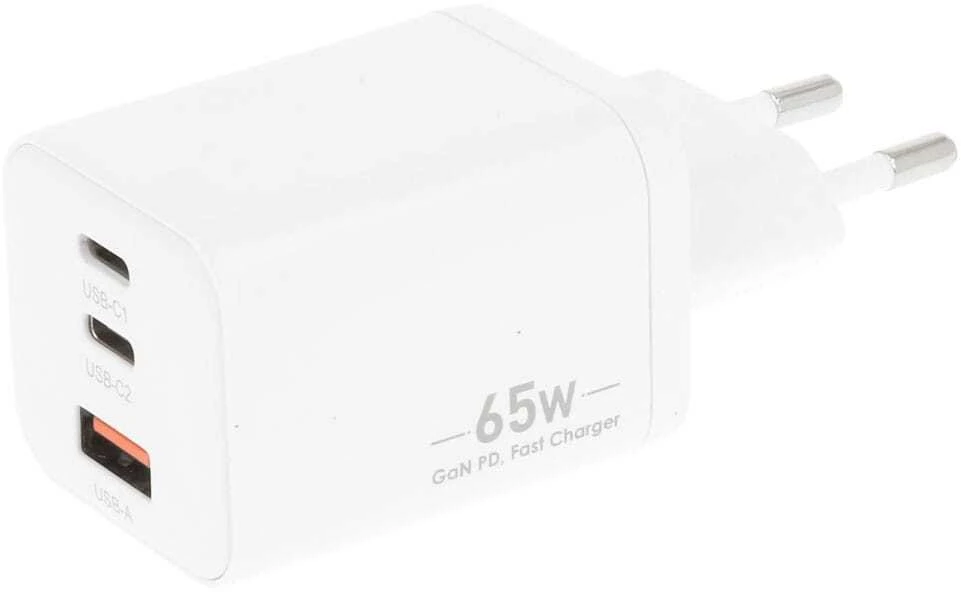 Įkroviklis Movano GaN 65W 2x USB-C PD + USB-A (baltas)
