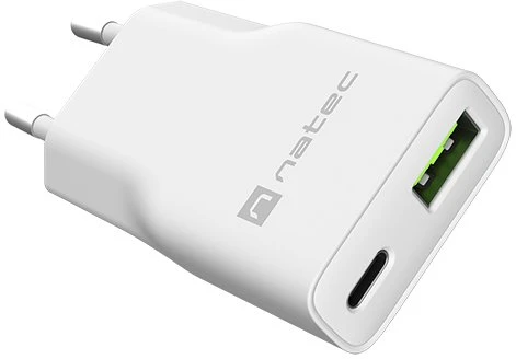 NATEC RIBERA GAN SLIM maitinimo įkroviklis 1× USB-A + 1× USB-C 20W Baltas