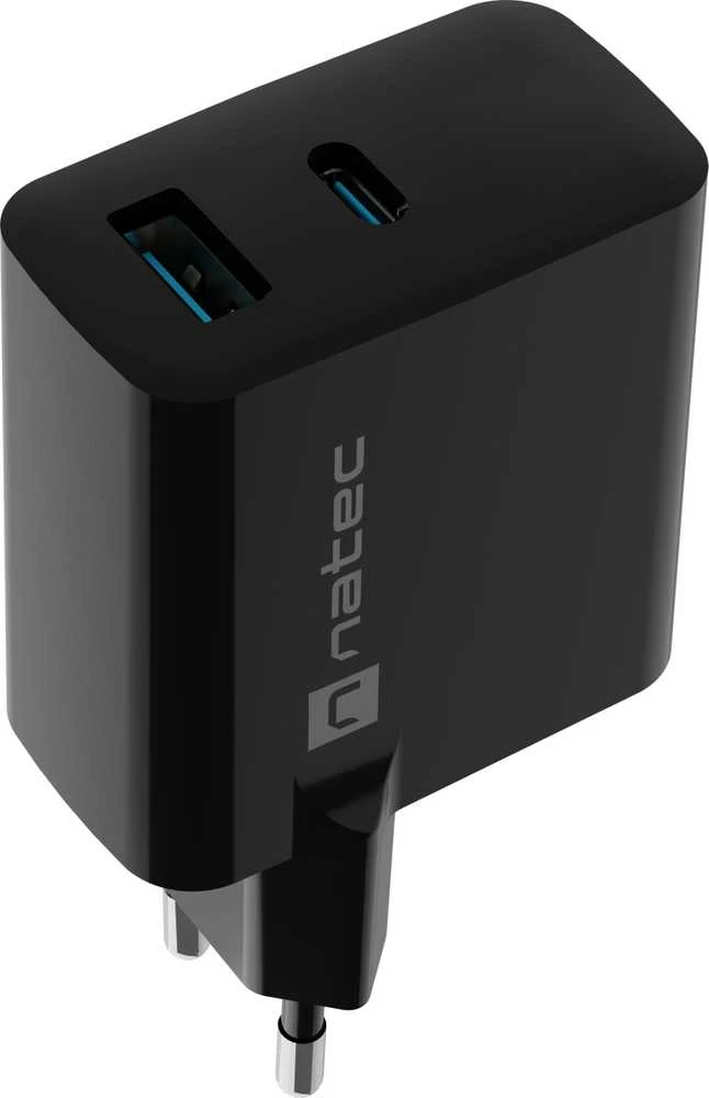 Įkroviklis - Natec Ribera 1x USB-A + 1x USB-C 45W Juodas