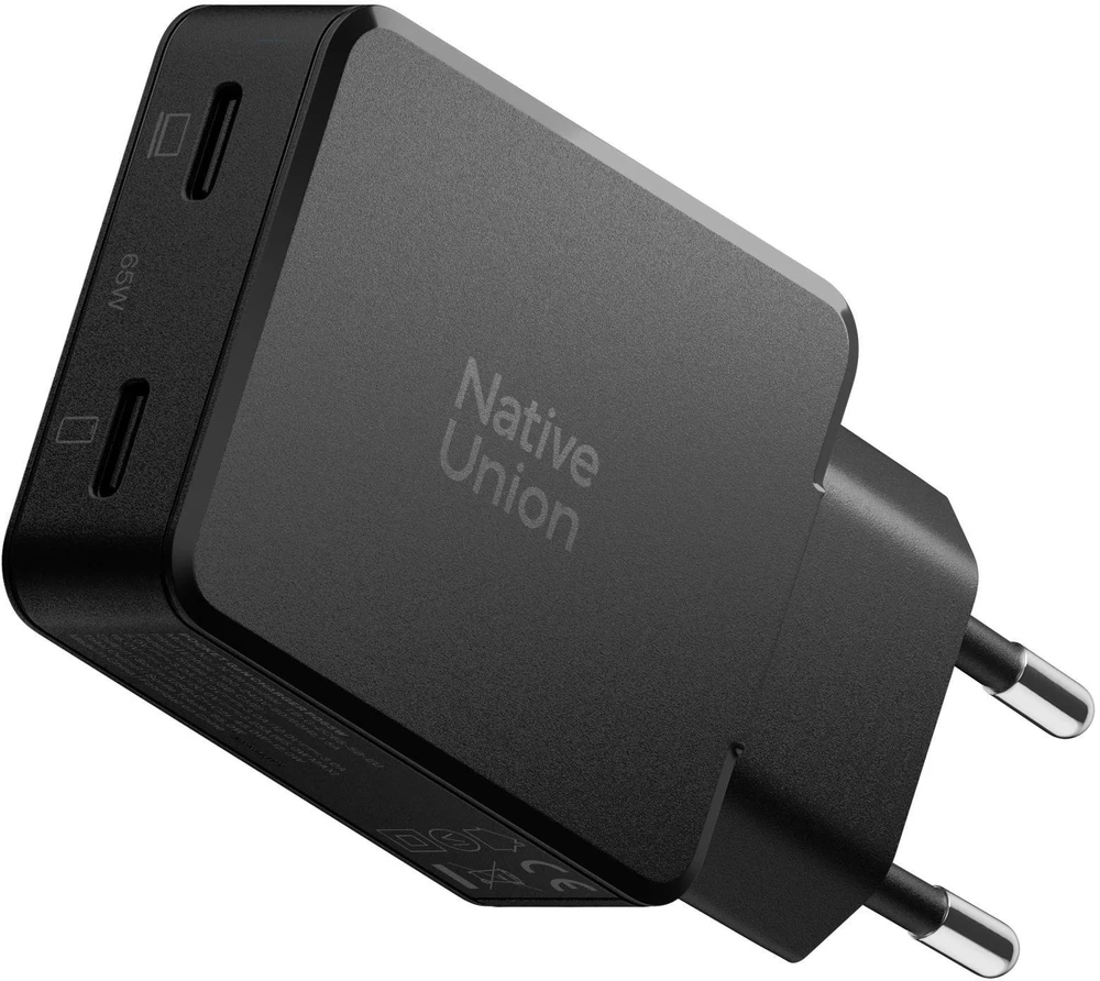 Native Union Kišeninis GaN įkroviklis PD 65W (2x USB-C), juodas