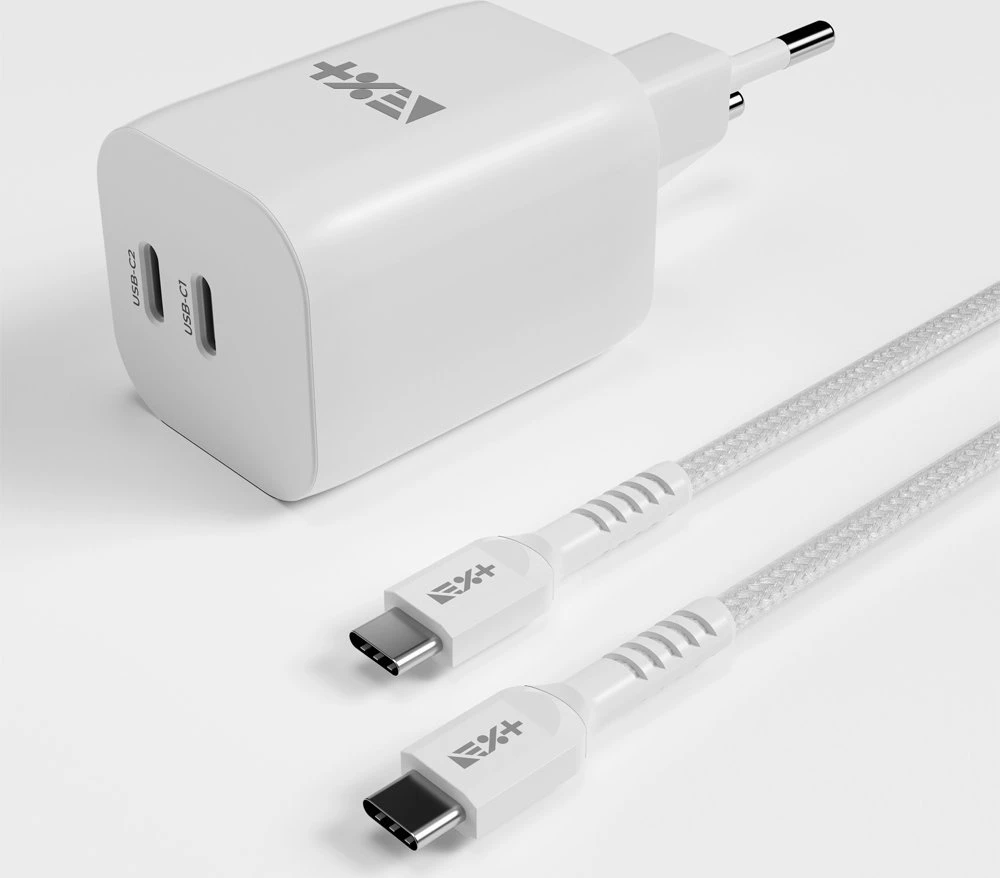 Įkroviklis NEXT ONE Fast GaN jungiama į tinklą 2x USB-C 35W Baltas (NEX-PO-C4-3)