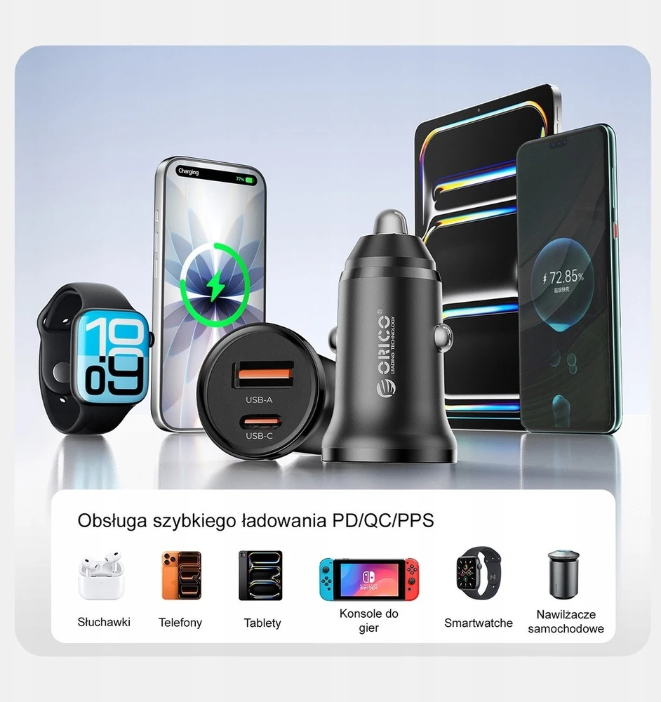 Orico automobilio įkroviklis PD 65W, USB-C, USB-A