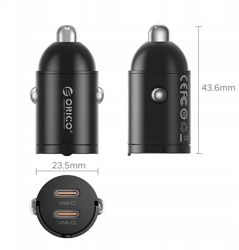 Orico Įkroviklis automobilis, 2 × USB-C, 30W