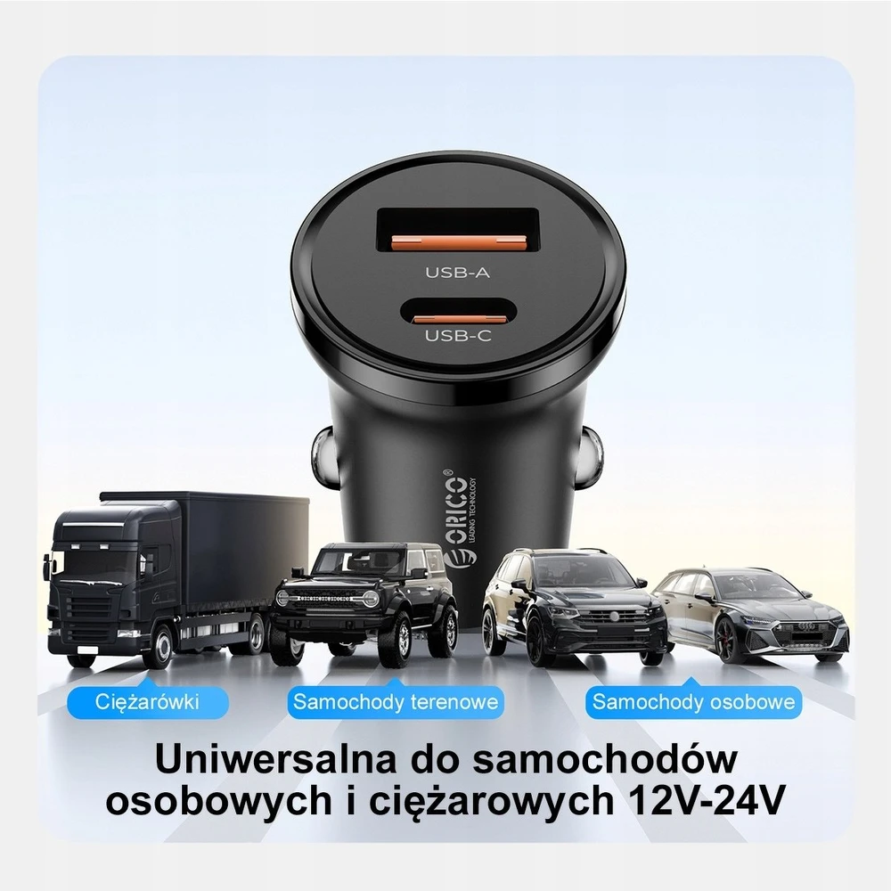 Orico automobilio įkroviklis PD 65W, USB-C, USB-A