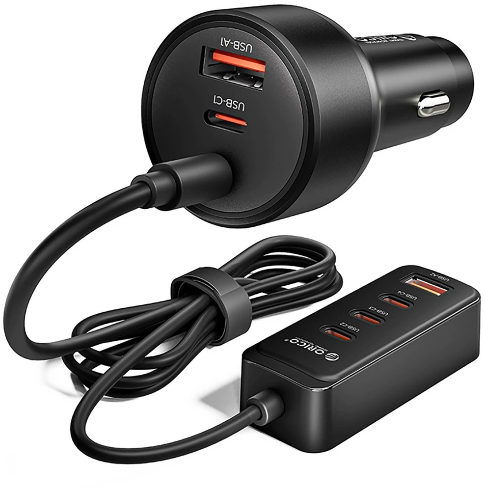 Orico ChargeClip 108W automobilinis įkroviklis 2x USB-A + 4x USB-C su spaustuku - Juodas