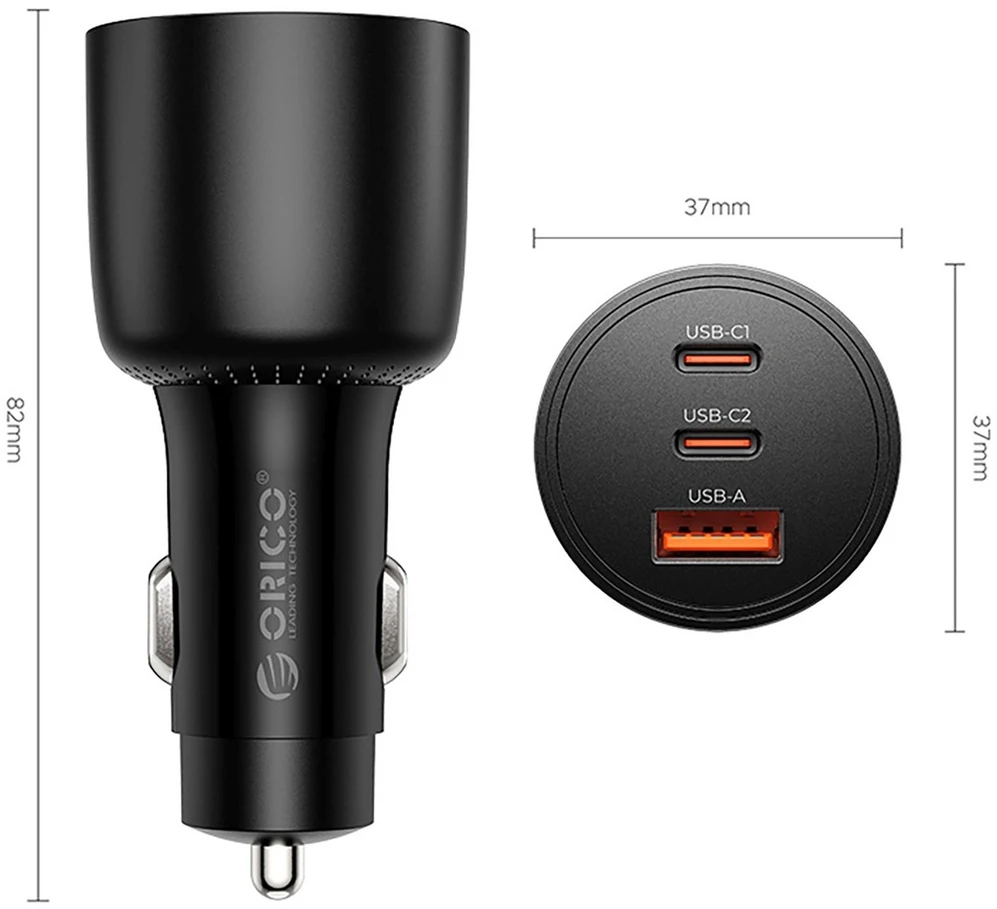 Orico PowerLink 165W USB-A + 2x USB-C automobilinis įkroviklis - Juodas