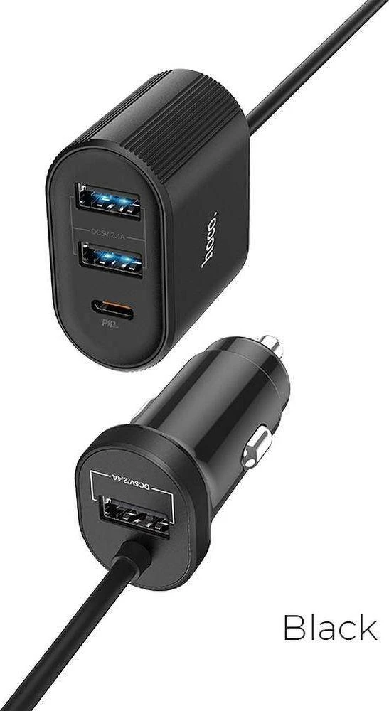 Partner Telecom Įkroviklis automobilinis Hoco Z35 Quick Charge 18W (2xUSB 1xType-C 3A) juodas