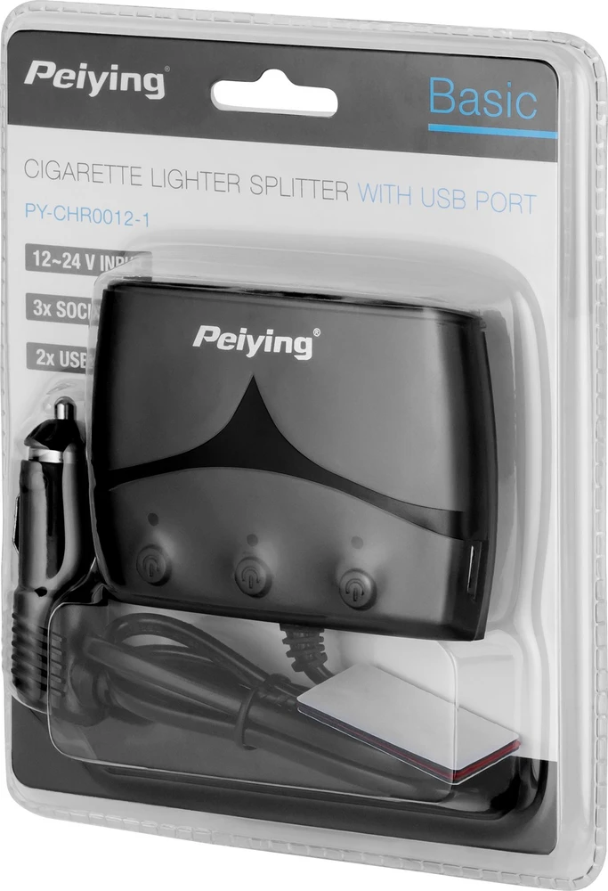 Peiying Rozdzielacz Cigarečių žiebtuvėlio lizdo skirstytuvas x3 su pagrindiniu ir USB lizdais 3100 mA