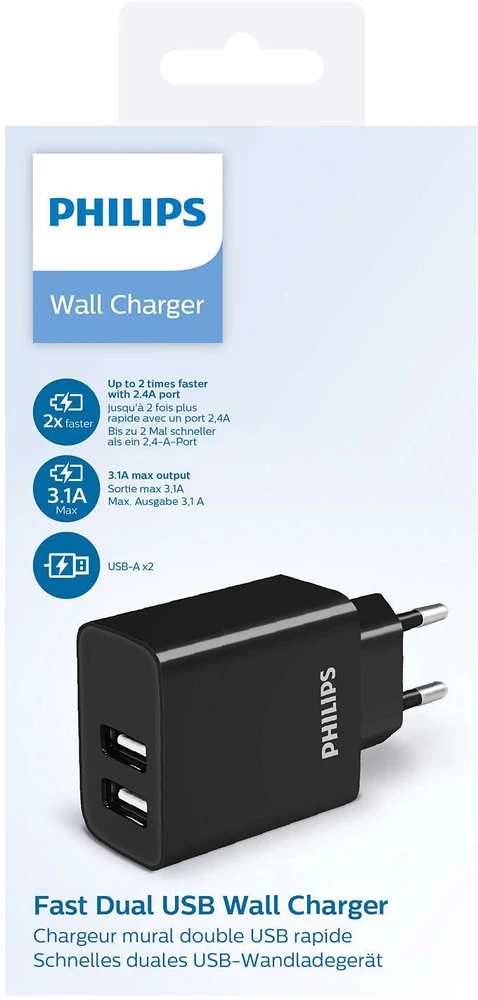 Įkroviklis Philips DLP2610 Charger 2xUSB Juodas