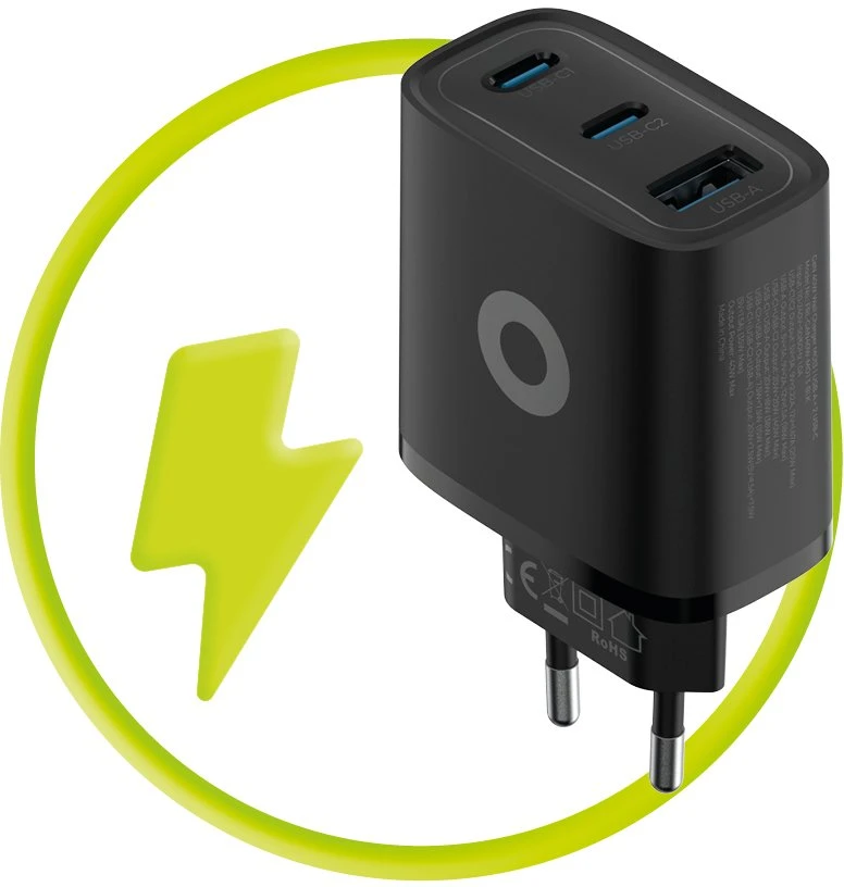 Mobile Origin GaN 40W laidinis įkroviklis MO13, juodos spalvos 1 USB-A + 2 USB-C