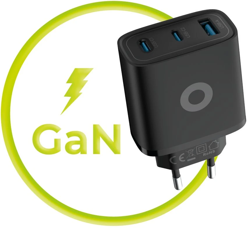 Mobile Origin GaN 40W laidinis įkroviklis MO13, juodos spalvos 1 USB-A + 2 USB-C