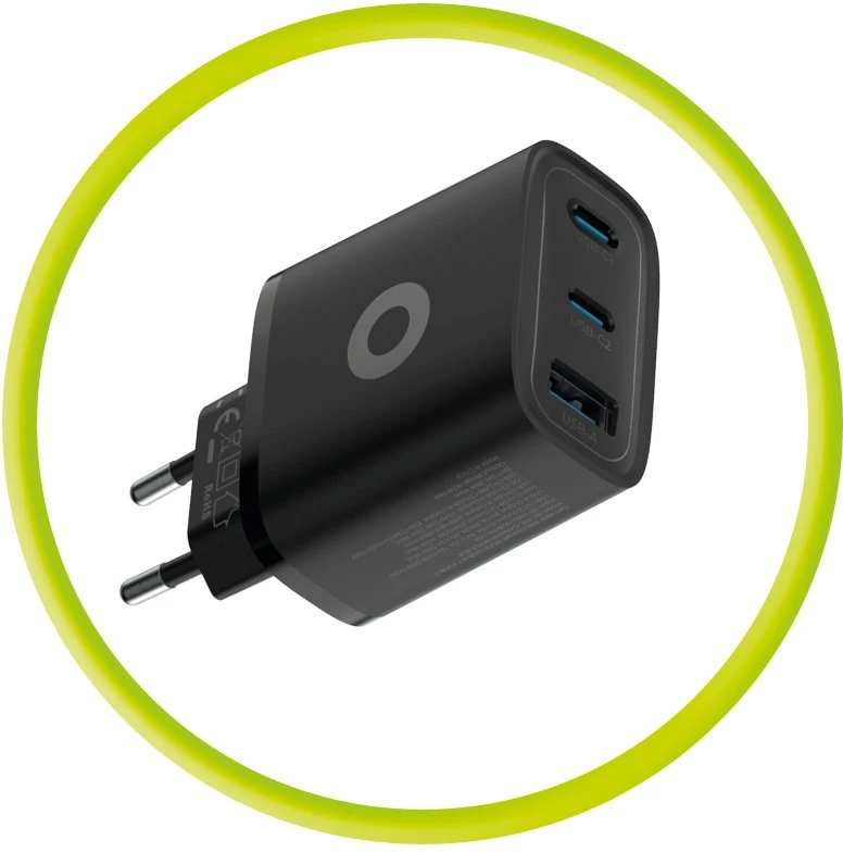 Mobile Origin GaN 40W laidinis įkroviklis MO13, juodos spalvos 1 USB-A + 2 USB-C