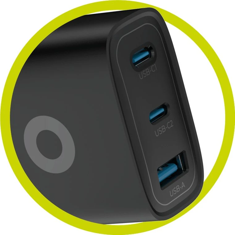Mobile Origin GaN 40W laidinis įkroviklis MO13, juodos spalvos 1 USB-A + 2 USB-C