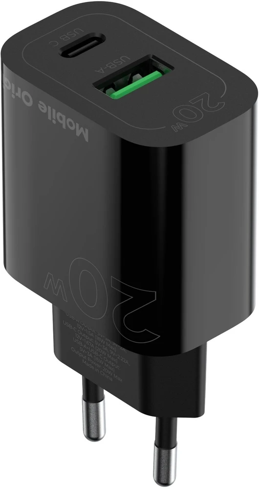 Mobile Origin PD20W laidinis įkroviklis MO12, juodos spalvos 1 USB-A + 1 USB-C