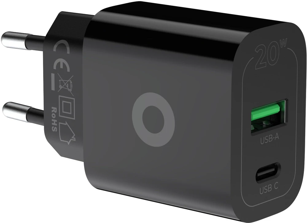 Mobile Origin PD20W laidinis įkroviklis MO12, juodos spalvos 1 USB-A + 1 USB-C
