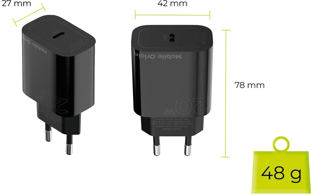 Mobile Origin PD20W laidinis įkroviklisMO11, juodos spalvos, 1 USB-C