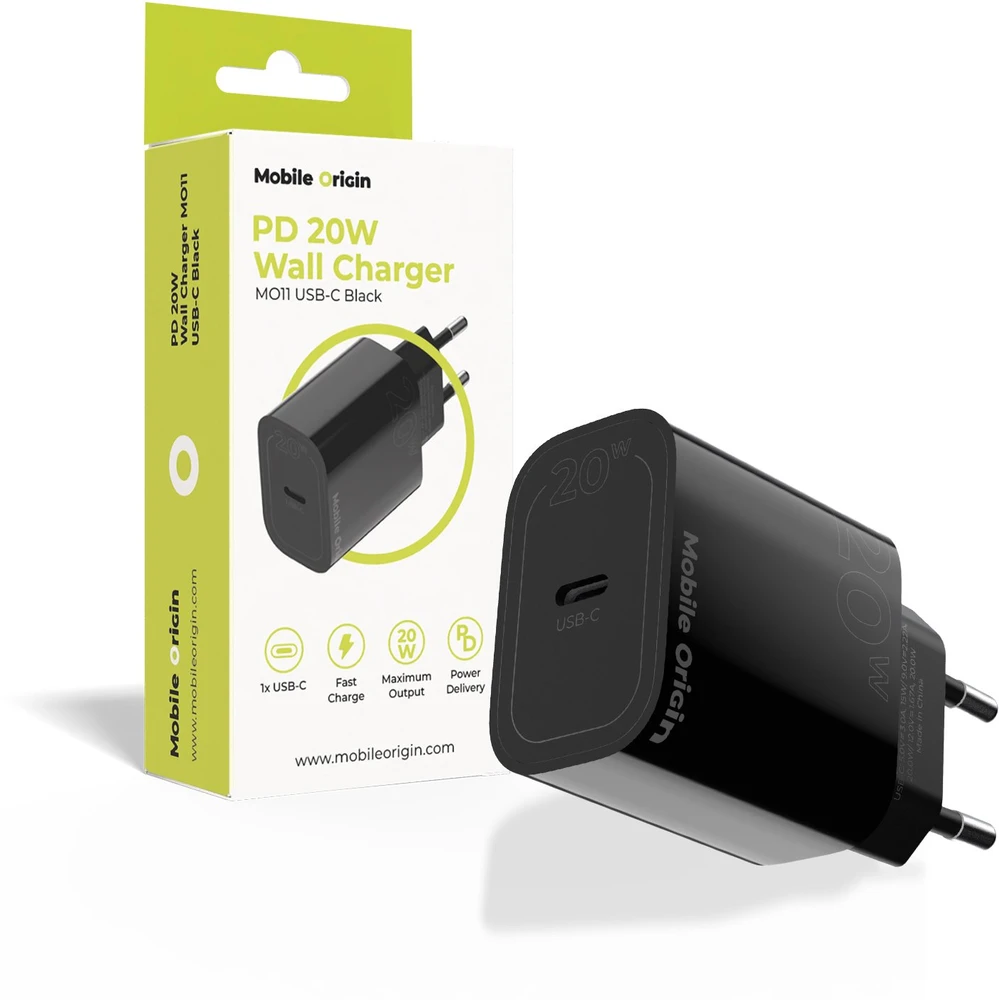Mobile Origin PD20W laidinis įkroviklisMO11, juodos spalvos, 1 USB-C