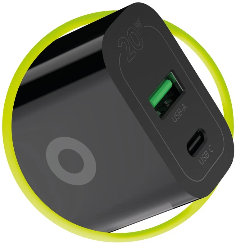 Mobile Origin PD20W laidinis įkroviklis MO12, juodos spalvos 1 USB-A + 1 USB-C