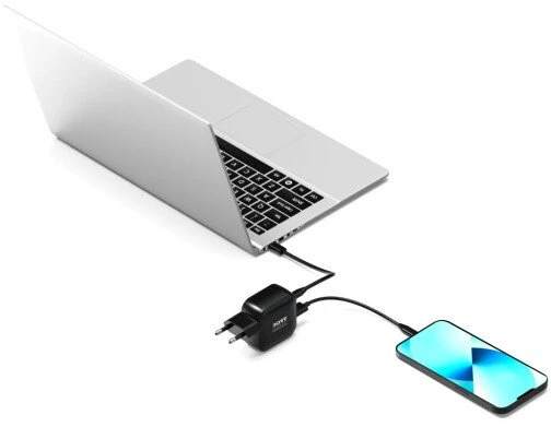 PORT CONNECT GaN2 sieninis įkroviklis, skirtas 2×USB-C PD ir USB-A QC, 65W, Juodas