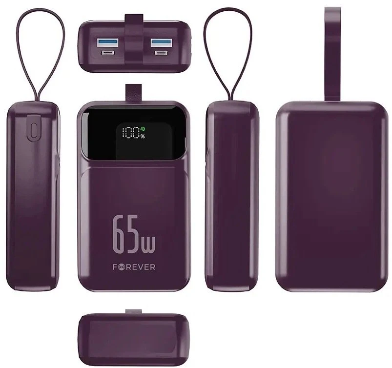 Forever išorinė baterija Vibe-TB65 PD QC 65W 20000 mAh tamsiai vyšninė
