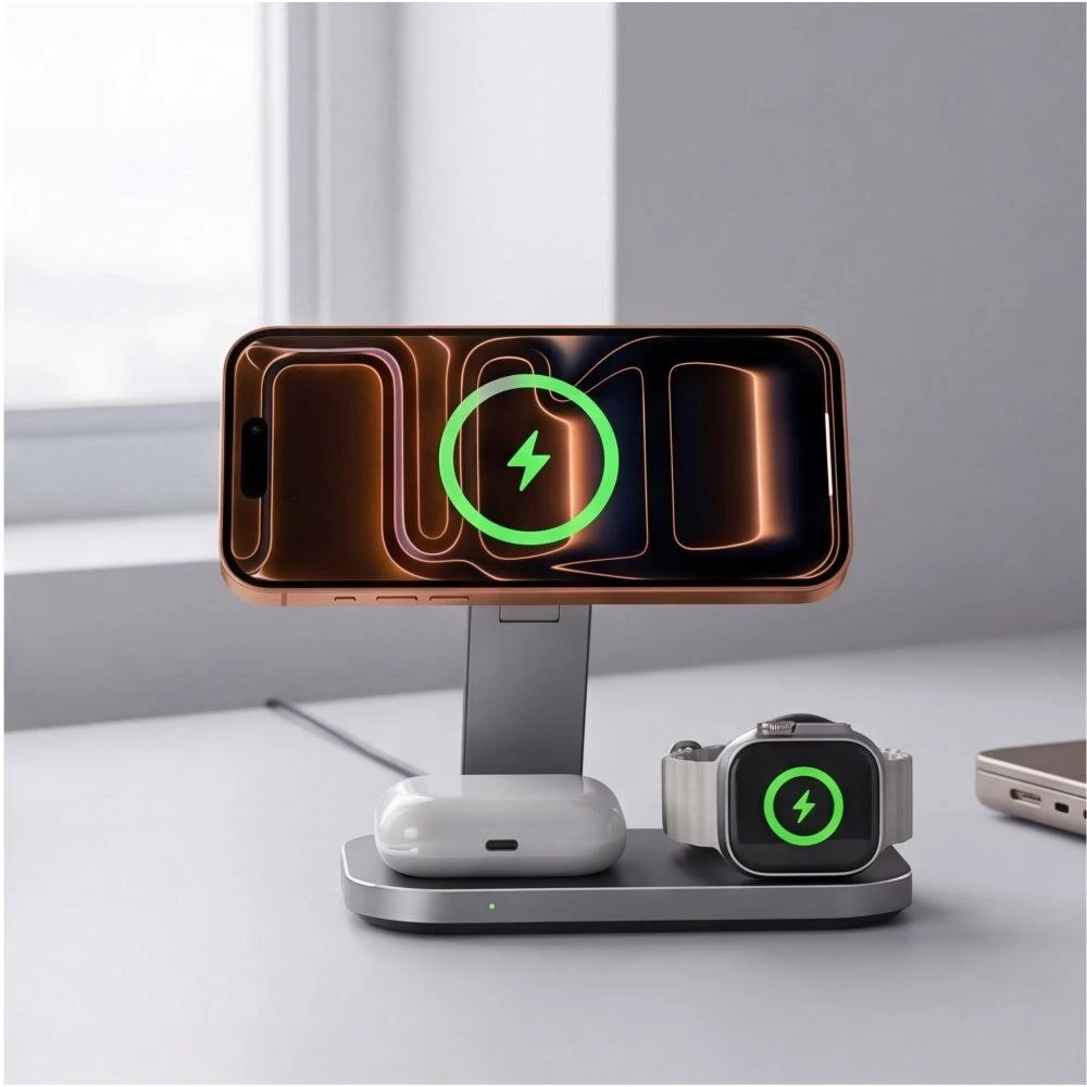 TECH-PROTECT A52 3IN1 MAGNETINIS MAGSAFE BELAIDIS ĮKROVIKLIS 25W QI2.2 Juodas