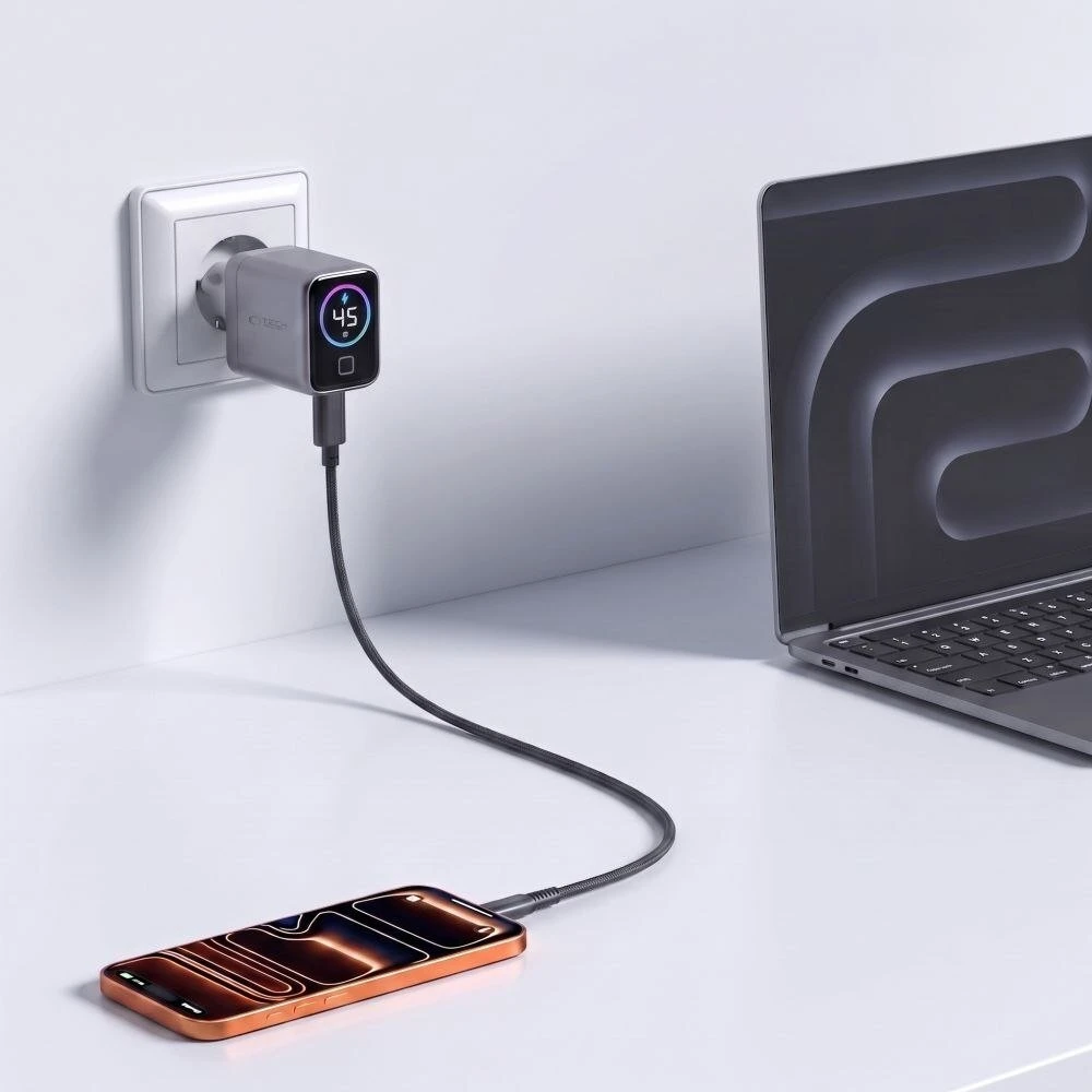 Tech-Protect POWERVISION NC45W-GAN 1 PRIEVADO TINKLO ĮKROVIKLIS PD 45W TAMSIAI PILKAS