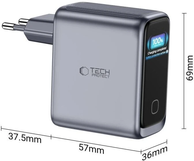 Tech-Protect POWERVISION NC100W-GAN 3 PRIEVADŲ TINKLO ĮKROVIKLIS PD 100W / QC3.0 TAMSIAI PILKAS