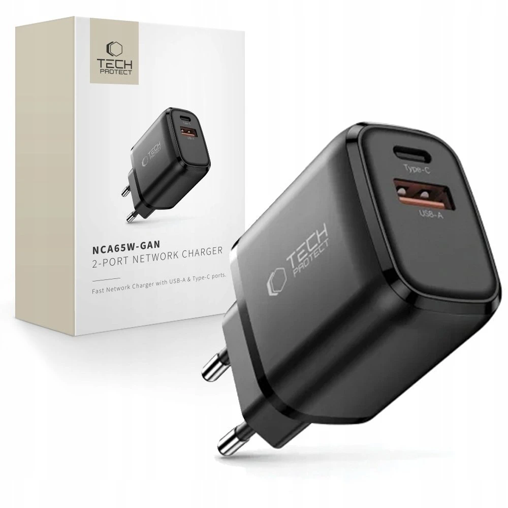 TECH-PROTECT NCA65W-GAN 2 PRIEVADŲ TINKLO ĮKROVIKLIS PD 65W / QC3.0 Juodas