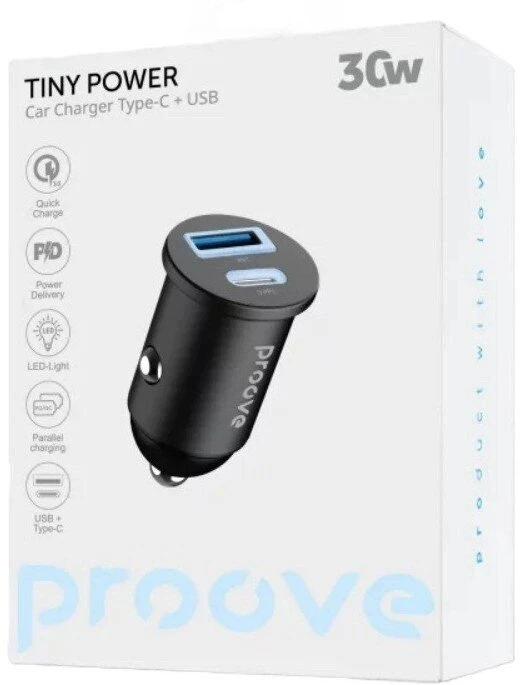 PROOVE Automobilinis įkroviklis Tiny Power 30W (Type-C + USB) (Proove)