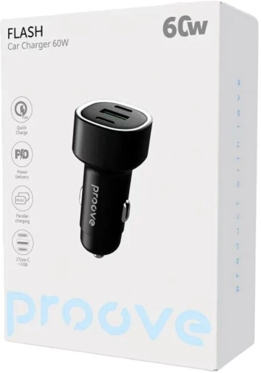PROOVE Įkroviklis Automobilinis Flash 60W (2*Type-C + USB) (Proove)