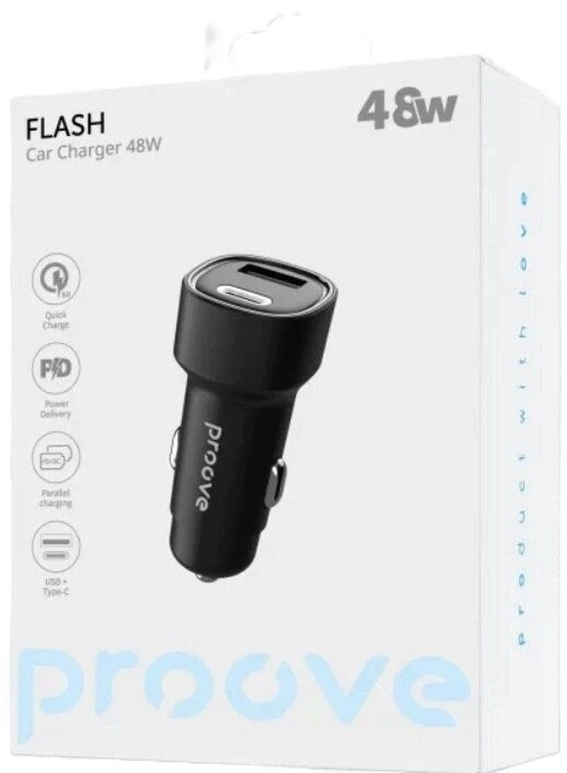 PROOVE Automobilinis įkroviklis Flash 48W (Type-C + USB) (Proove)