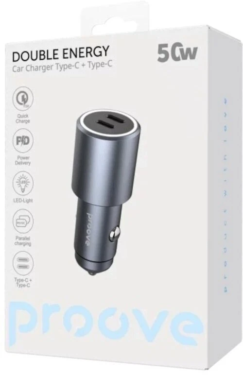 PROOVE Automobilinė įkroviklis Double Energy 50W (Type-C + Type-C) (Proove)