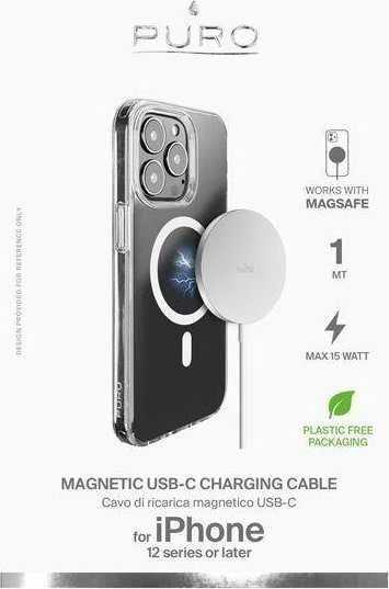 PURO CUSBCMAG1WHI, Vidaus, USB, Belaidis įkrovimas, 1 m, Balta